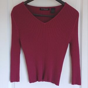 VINTAGE EXPRESS WORLD BRAND 100% COTTON RIBBED MAGENTA SWEATER SIZE LARGE*
